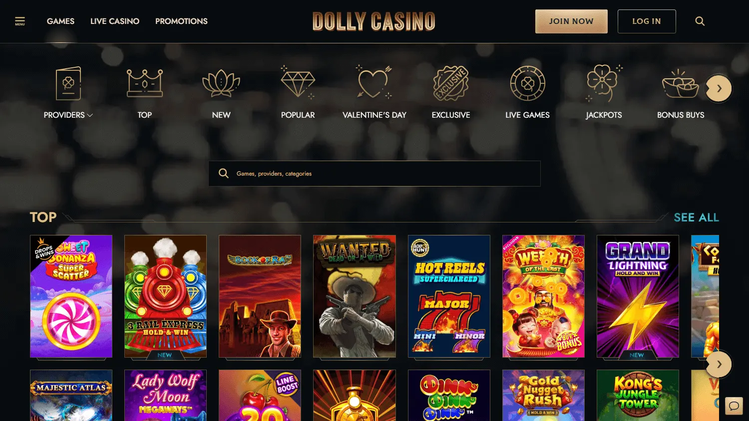 Dolly Casino games area on desktop