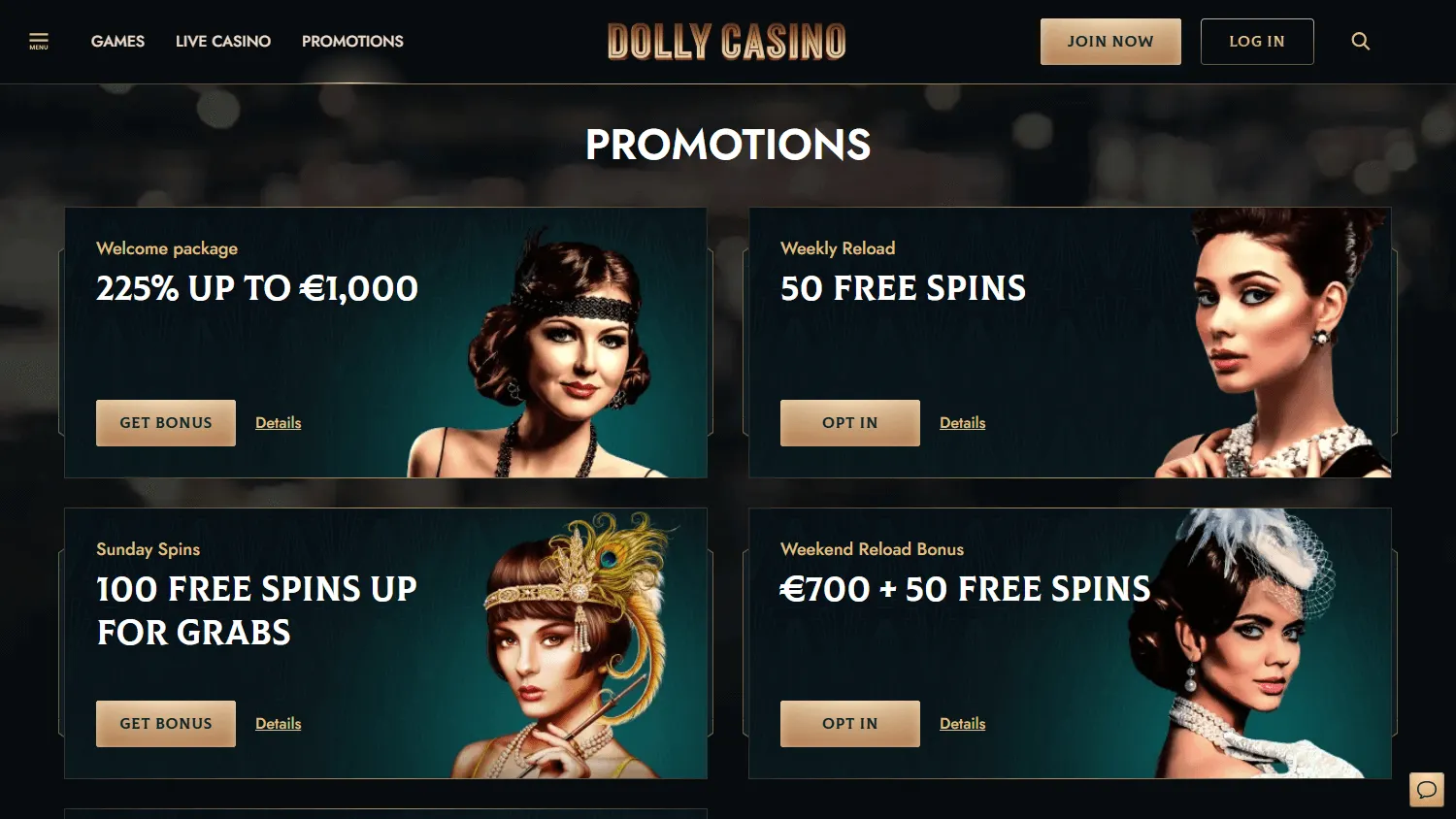 Dolly Casino promotions area on desktop